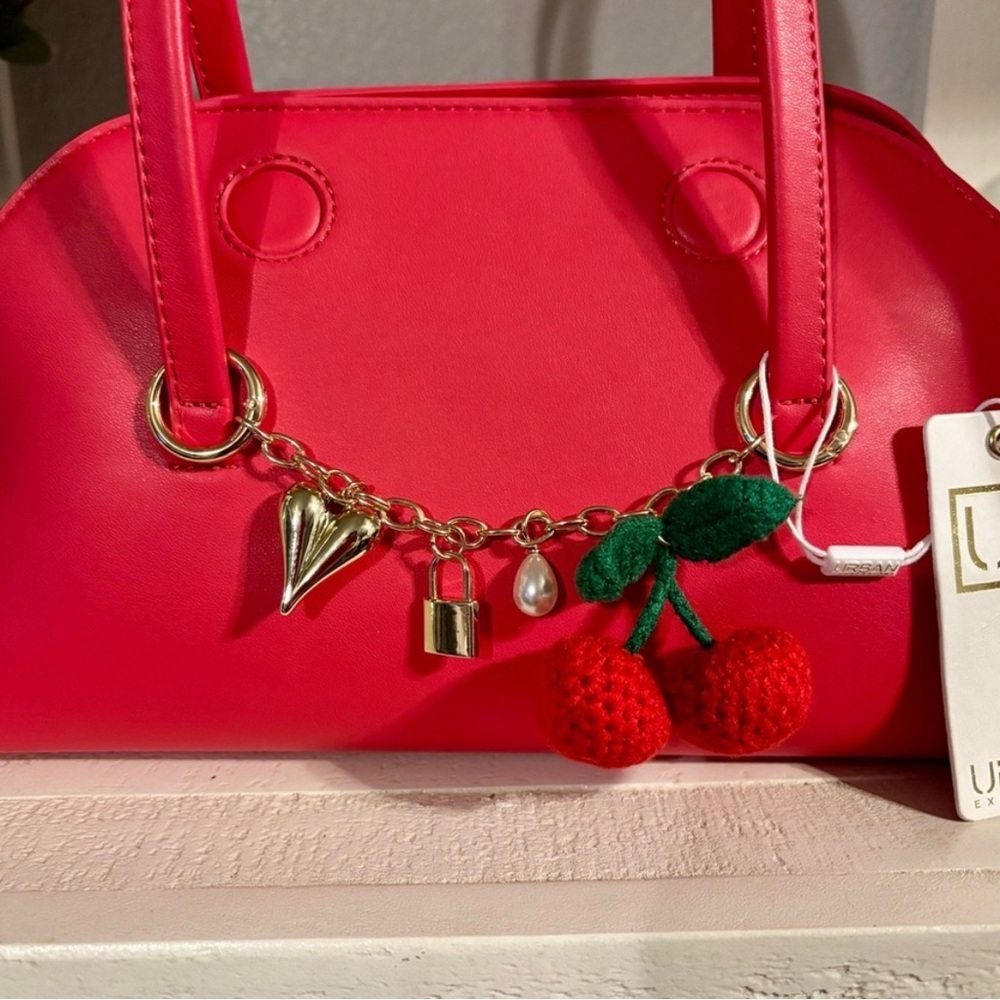 NWT Urban Expressions Cherry Charm Red Pink Shoulder Bag Coquette Vegan Leather - Picture 11 of 11